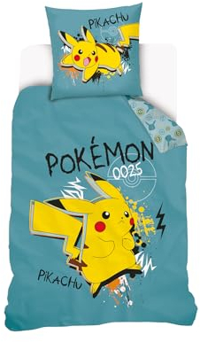 SAHINLER créateur d'univers Pokemon - Housse De Couette Pokemon Pikachu Street 140x200 cm + 1 taie d'oreiller 63x63 cm - Coton - Bleu