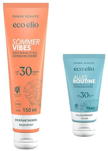 eco elio LSF 30 nachhaltige Sonnencreme Summer Twosome I Sonnencreme Reisegröße + Sonnencreme Kokosduft I Sonnencreme Körper 30 ohne Octocrylene und Mikroplastik
