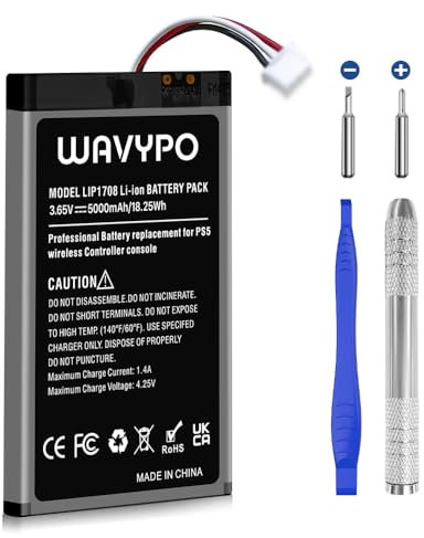 Wavypo PS5 Controller Akku, 5000mAh Ersatzakku LIP1708 für PS5 Playstation 5 DualSense CFI-ZCT1W Controller