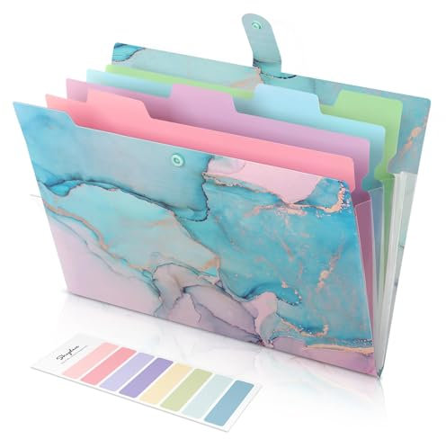 SKYDUE Ordnungsmappe A4, Mappe Mit Fächern, Dokumentenmappe A4 Mit Etiketten, Postmappe Mappen Ordnersystem, Fächermappe A4 Für Zuhause, Büro, Schule Und Auf Reisen (Marmorhellblau)