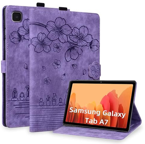 Coque pour Samsung Galaxy Tab A7 10.4 Pouces 2022/2020 SM-T509 / T500 /T505/T507, Housse de Protection Multi-Angles Étui en Cuir PU avec Boucle de Stylo, Fente pour Carte, Auto Réveil/Sommeil, Violet