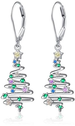 S925 Sterling Silber Weihnachtsbaum Baumelnde Leverback Ohrringe für Frauen Mädchen Schmuck Geschenk Hypoallergen Weihnachtsohrringe