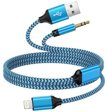 Bioonis 2 in 1 iphone Aux Cable and Charging,3.5 mm Aux to Lightning Cable and Charger Lead,Audio Cable for iphone 14 Pro/14 Pro Max/14 Plus/14/13/12/11/Xs/Xr/X/8/7 for Car Stereo/Speak/Headphones