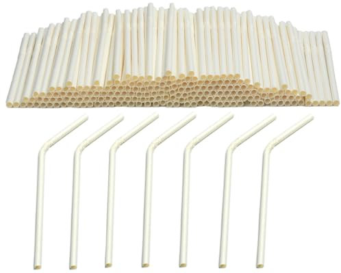 dhaikkkd 200 White Straw 100% Biodegradable Straws Nature Drinking Tubes Children Tubes Paper Straws 19.7CM×0.6CM