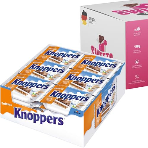 Knoppers Black & White – 24er Packung – Knusprige Waffelriegel mit cremiger Vollmilchschokolade und Nussfüllung (Box, Erdnuss (24x25g))