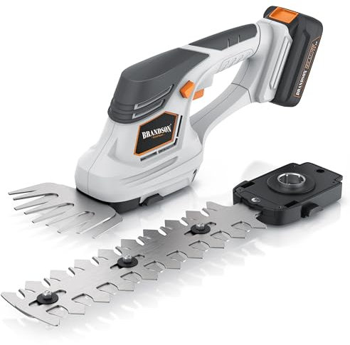 Brandson - 2in1 Grasschere mit Akku - kabellose Strauch und Heckenschere - elektrischer Rasenkantenschneider – Aufsätze zum Wechsel - 12mAh Akku und Ladegerät inklusive