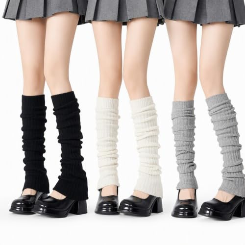 RJFUJP 3 pares de calentadores de piernas, 41 cm de largo, calentadores de piernas cálidos para damas, calentadores de piernas color crema, perfectos para baile, yoga, moda de invierno y patinaje