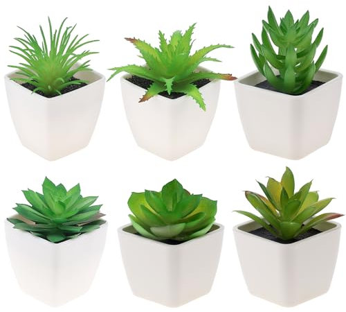 Gresorth Lot de 6 plantes succulentes artificielles en pot - Imitation aloe vert - Modèle réaliste - Mini bonsaï - Décoration pour la maison, la salle de bain, la chambre à coucher et les rebords de