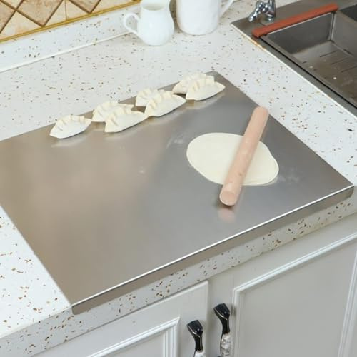 MAKTSAM 2PCS 40 x 30cm Stainless Steel Chopping Cutting Board, Heavy Duty Kitchen Metal Chopping Board for Meat, Vegetables, Bread