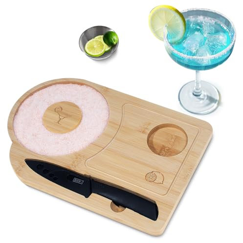 Margarita Salt Rimmer Set, Salt Rimmer for Cocktails, Sugar and Salt Rimmer w/Bowl & Knife for Margarita Accessories, 3-in-1 Home Bar Party Cocktail Set Bartender Kit for Wide Glasses up to 5.7''