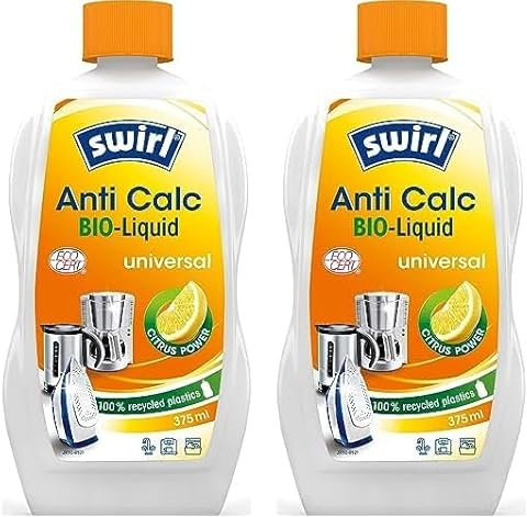 Swirl Anti Calc Bio-Liquid Universal (375ml) mit Citrus Power | Flüssigentkalker reinigt Kaffeemaschinen, Kaffeevollautomaten, Padmaschinen, Wasserkocher, Bügeleisen, Waschmaschinen und Spülmaschinen