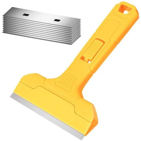 Grattoir à lame de rasoir large avec 10 lames SK5 supplémentaires, 10,2 cm pour nettoyage de vitres, carrelage, fenêtre, retrait de peinture, résidus adhésifs, plaques de cuisson, four, sol