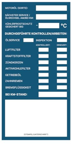 Kundendienst- Inspektionsaufkleber 8x16 cm Inspektionszettel zum Beschriften Werkstatt Zettel (50)