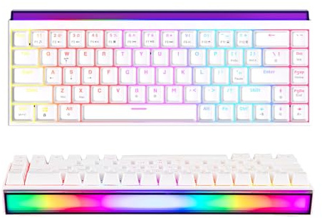 MechLands AJAZZ NK68 Teclado para juegos con cable con caja de luz, teclado mecánico compacto 65%, intercambiable en caliente, teclas brillantes, NKRO para Win/Mac/Android (blanco)