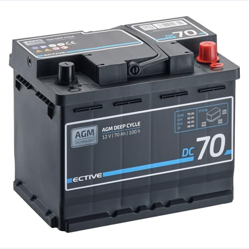 ECTIVE AGM DC70 12V 70Ah, Deep Cycle Versorgungsbatterie wartungsfrei, Van | VRLA Aufbaubatterie für Boote, Wohnmobil, Camper, Zuverlässige Agm-technologie, Hohe Entladetiefe, Langfristige Leistung