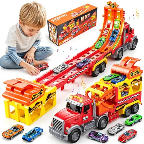 EUCOCO Jouet Enfant 2 3 4 5 6 Ans Garçon, Camion Transporteur Voiture Enfants Cadeau Garcon 2-6 Ans Jouet Garcon 2-6 Ans Idée Cadeau de Anniversaire Jeu Camion Cars