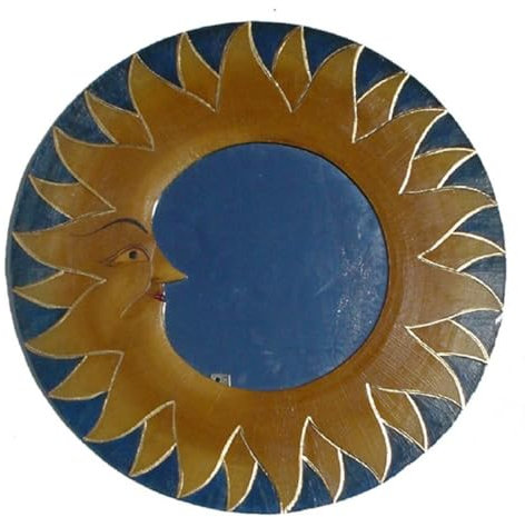 GURU SHOP Sonnenspiegel, Deko Spiegel aus Holz in Sonnenform - Vollmond, 50x50x2 cm