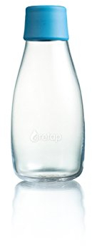 Retap Botella de Agua 0,3 L con Tapón Royal, Vidrio Borosilicato, Azul Claro, 7 cm