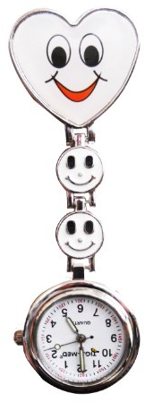 Schwesternuhr Krankenschwesternuhr Top modernes Tigaheart-Smiley Design mit Clip und Batterie Pflegeruhr Kitteluhr Damenuhr Herrenuhr 1 Stück (Weiss)