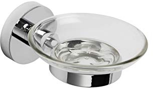 Croydex Britannia Glass Soap Bar Dish and Wall Mounted Holder | No Drill Required | Your Choice to Screw or Glue with Flexi-Fix Brackets | Modern Design | Fixings Included
