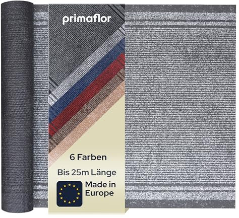 Primaflor Sauberlauf - Malaga, Grau, 0,66m x 10,00m, Rutschfester Schmutzfangläufer Meterware, Schmaler Küchen-Läufer nach Maß, Zuschneidbarer Teppichläufer, Eingangsmatte für Flur und Windfang
