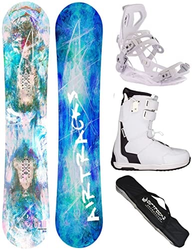 Airtracks Damen Snowboard-Set Freestyle Freeride Glam Lady Flat Rocker 150 + Snowboard Bindung Master W + Snowboardboots Master QL W 42 + Sb Bag