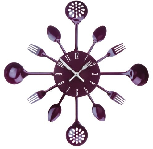 Premier Housewares 2200668 Purple Wall Clock Kitchen Themed Kitchen Clocks Wall Metal Wall Clocks For Living Room Frameless Wall Clock Modern Wall Clock 33x33x5