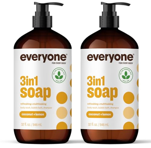 Everyone 3-in-1 Soap, Body Wash, Bubble Bath, Shampoo, 32 Ounce (Pack of 2), Coconut and Lemon, made with Essential Oils for Men and Women