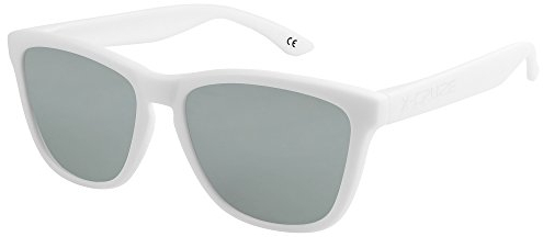 X-CRUZE 9-017 Nerd Sonnenbrillen polarisiert Style Stil Retro Vintage Retro Unisex Herren Damen Männer Frauen Brille - weiß matt/silber verspiegelt