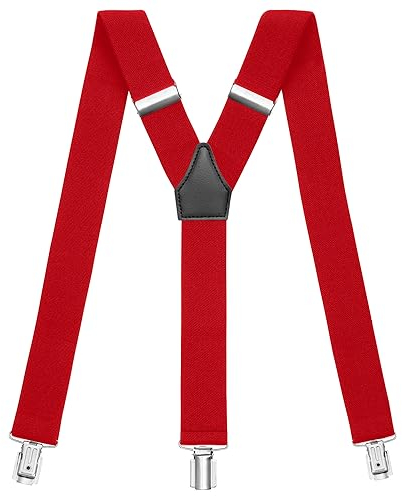 Sencillo Herren Hosenträger mit Starken Clips Y-Form, Rot, 120 cm lang x 3,5 cm breit
