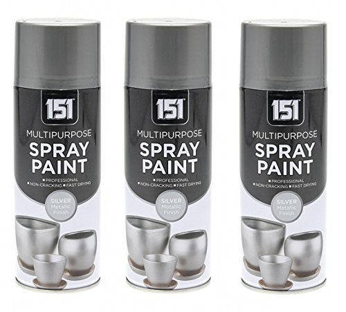 3 x 400ml 151 Multi Purpose Spray Paint Aerosol Wood Metal Brick Metallic Silver