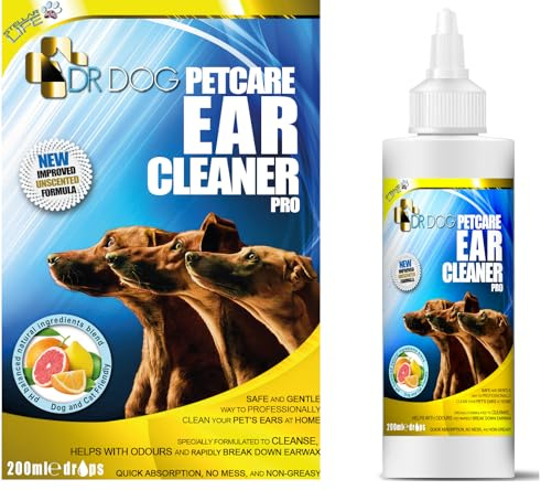 DR DOG Dog Ear Cleaner Drops – Dog Ear Cleaning Solution - Easy Apply Nozzle Canine Ear Cleaner – Ear Wash for Dogs - Help Relieve Itching, Head Shaking, Irritation – Dog Ear Flush Formula – 230ml