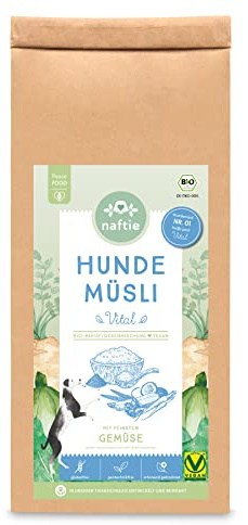 naftie Bio Hundemüsli Vital mit Obst & Gemüse Flocken - 1kg | Hirseflocken, Kokosflocken & Karottenflocken, glutenfrei, vegan, Barf-Flocken