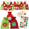 Papierdrachen 24 Adventskalender Stoffsäckchen zum Befüllen - mit Zahlenaufklebern von 1-24 - Stoffbeutel zum selber Dekorieren - Geschenksäckchen - Rot Grün Set Nr 28