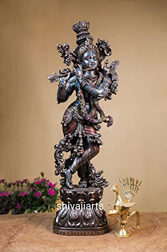 Krishna-Statue, 75 cm groß, Bonded Bronze Lord Krishna Idol, Flöte Krishna, Hindu, religiöse Heim-Tempel, Mandir, Altar, Büro-Dekor.
