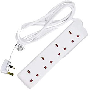 LUXE DIVA Extension Lead UK Pin Plug and Cable, 4 Gang Way 2m Power Adapter, Multi Socket Mains Strip White (3 Pack) (1, White)