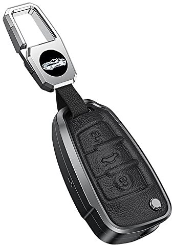 ontto Coque de clé de voiture pour Audi C5 C6 R8 A1 A3 Q3 A4 A5 Q5 Q7 A6 S6 A7 B6 B7 B8 8P 8V 8L TT RS3 télécommande en métal cuir porte-clés Noir