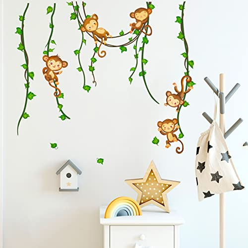 wondever Wandtattoo Affe Lianen Wandaufkleber Affen Rebe Tiere Baum Wandsticker Wanddeko für Jungen Kinderzimmer Babyzimmer Schlafzimmer