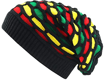 Rasta Jamaica Beanie Reggae Hut Mehrfarbig Slouchy Baggie Beanie Skullies Gorro Rasta Cap für Herren Damen, Schwarz