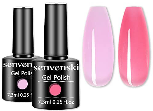 Senvenski Rose Gelée Vitrail Vernis Semi Permanent, Vernis à Ongles Gel Cristal Transparente Nudité Couleur Shellac Cadeau UV LED Art Kit pour French Manucure (CS2-001)