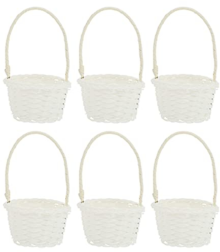 UPKOCH 6 Stücke Rattan Korb Obstkorb Holz 3.54X3.54X5.89inch Geflochtener Blumenkorb Mini Weidenkorb mit Henkel Bügelkorb Hochzeit Streukorb Brotkorb Henkelkorb Blumenkinder Körbchen Landhaus Deko