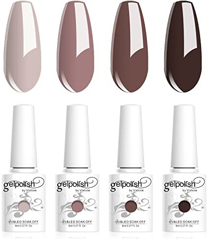 Vishine Semipermanenter Gel-Lack, Set mit 4 Farben Nude Brown Chocolate Collection Nail Art Nagellack UV-LED-Gel-Nagellack Maniküre 8 ml C012