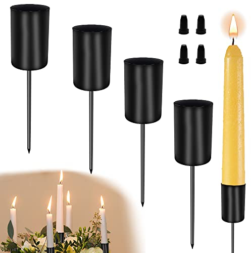 Aongray 4 Stück Kerzenhalter Adventskranz Stabkerze Kerzenständer Retro Schwarz, 11 x 2.5cm Stabkerzenhalter Kegelkerzenständer Adventskranz mit Kurzem Dorn