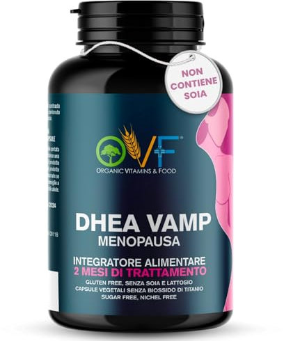 OVF DHEA Vamp, Integratore Menopausa 120 Capsule (4 mesi di trattamento) a base di Trifoglio Rosso, Agnocasto e 80mg di Isoflavoni da KUZU e NON da SOIA - per il Controllo del Peso e Sbalzi d’umore.
