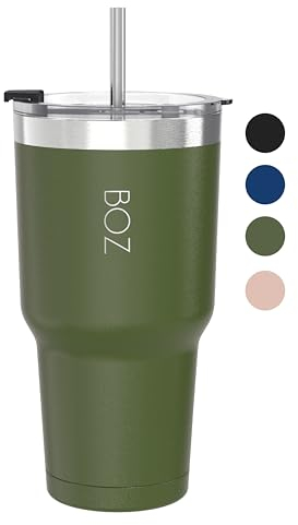 BOZ Tumbler - Tumbler Mit Deckel Und Stroh - Isolierte Becher - Tassen Mit Deckel Und Stroh - Edelstahl -stahl - Perfekt Für Heiße Und Kalte Getränke - Bpa -frei (30oz / 900 ml, Dunkelgrün)