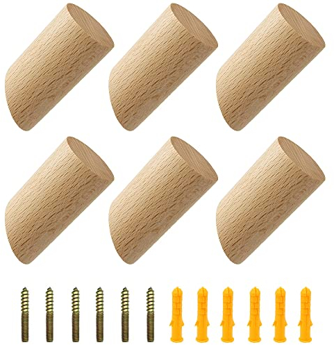 YDHfdc Ganci da Parete in Legno Naturale 6 Pezzi Ganci Appendiabiti in Legno Naturale per Accessori per La Casa, Sciarpe, Vestiti, Cappelli