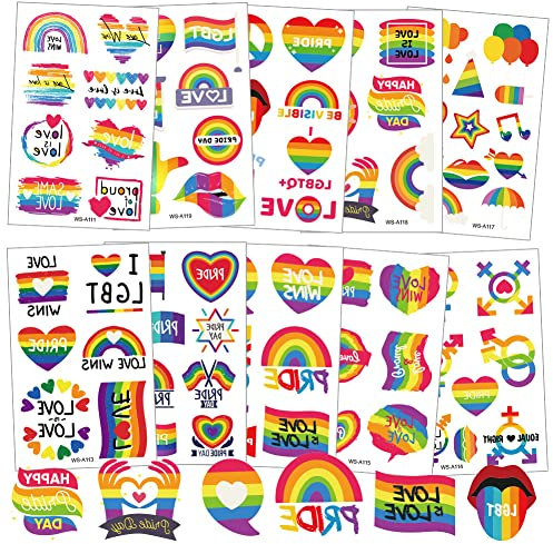AOMIG 70+ Styles Gay Pride Temporary Tattoos, 10 Large Sheets Waterproof LGBT Rainbow Flag Tattoo Stickers for Pride Festivals Celebration Decoration