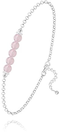 MOD' by Anne Bracelet Quartz rose argent 925 pierres naturelles 4 mm chaîne 14,5 cm réglable