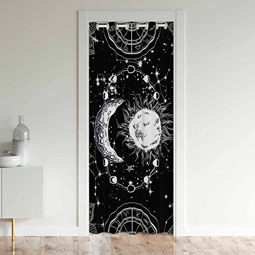 Loussiesd Sun Moon Privacy Blackout Thermal Insulated Door Curtain - Boho Exotic Style, Galaxy Room Darkening - 106x203cm, 1 Panel