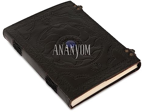ANANYOM Handmade Leather Journal, Black, Lapis Lazuli Stone Hand Embossed Design, Leather Notebook Diary, Journal for Men & Women, Office Unruled 200 Pages,Size 10 (L) x 7 (W) inches
